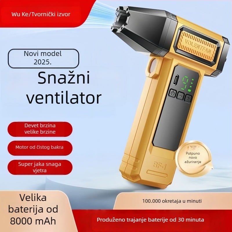 Ručni turbo ventilator bez lopatica, siguran za vanjsku upotrebu, s digitalnim zaslonom, 9 brzina, usisivač prašine auta, pokretanje vatre