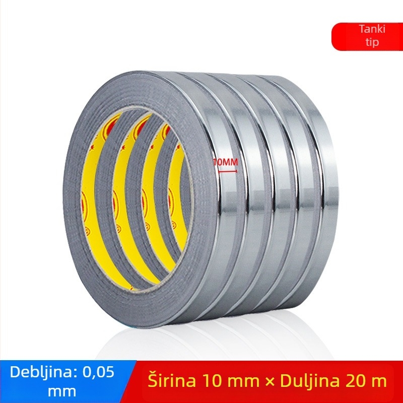 Ultra uska aluminijska folijska traka za odvod topline, zaštitu i antistatičko djelovanje; vodljiva aluminijska folijska traka za popravke elektronike, širina 3–5–10 mm.