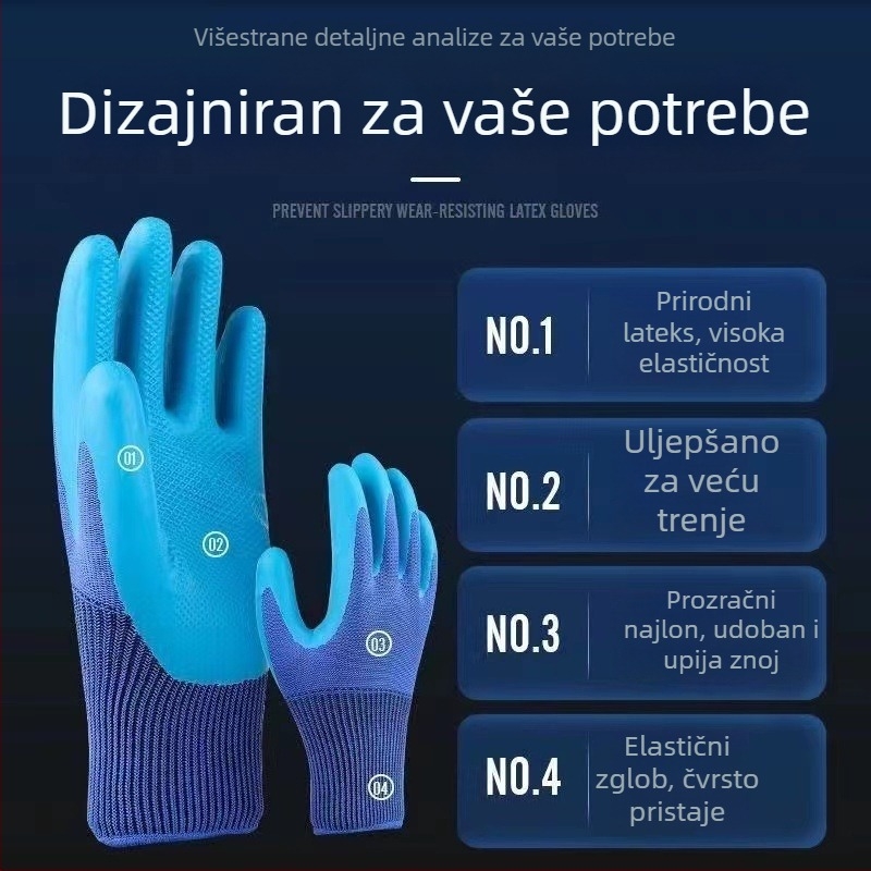 Lateks rukavice s reljefom, protuklizne, za proizvodnju i gradilište, otporne na rezanje