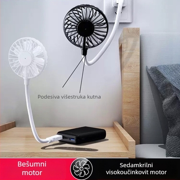 USB ručni ventilator za vanjsku uporabu, prijenosni i sklopivi, motor bez četkica, napajanje putem USB-a, 6 lopatica, buka ispod 36 dB