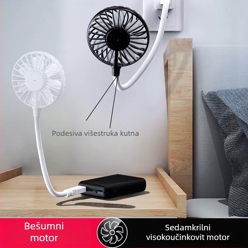 USB ručni ventilator za vanjsku uporabu, prijenosni i sklopivi, motor bez četkica, napajanje putem USB-a, 6 lopatica, buka ispod 36 dB