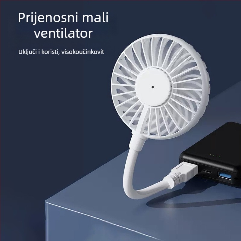 USB ručni ventilator za vanjsku uporabu, prijenosni i sklopivi, motor bez četkica, napajanje putem USB-a, 6 lopatica, buka ispod 36 dB