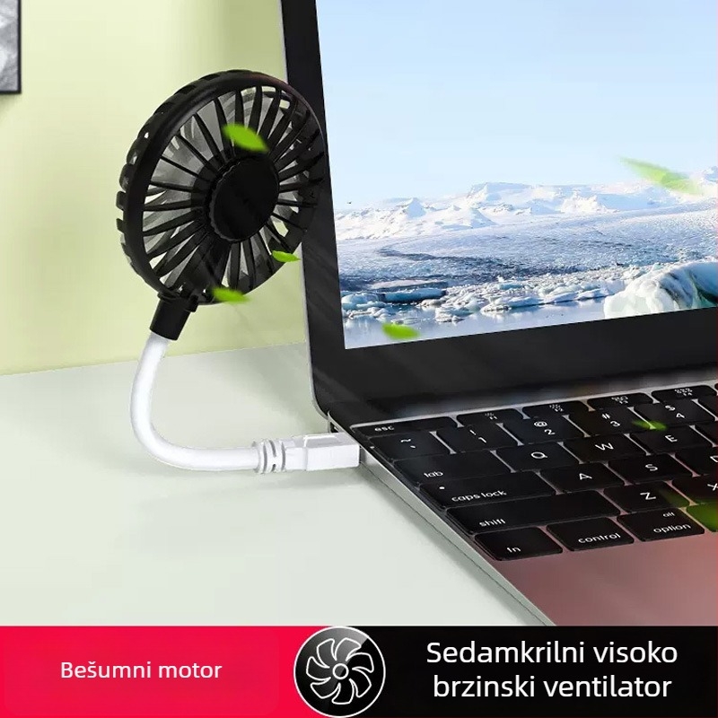 USB ručni ventilator za vanjsku uporabu, prijenosni i sklopivi, motor bez četkica, napajanje putem USB-a, 6 lopatica, buka ispod 36 dB