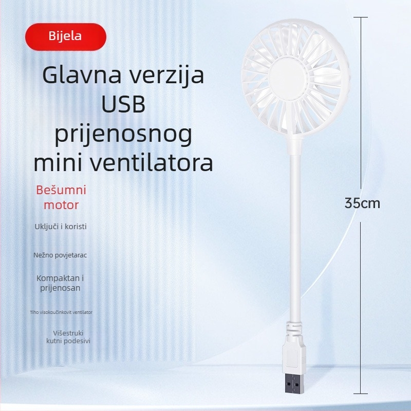 USB ručni ventilator za vanjsku uporabu, prijenosni i sklopivi, motor bez četkica, napajanje putem USB-a, 6 lopatica, buka ispod 36 dB