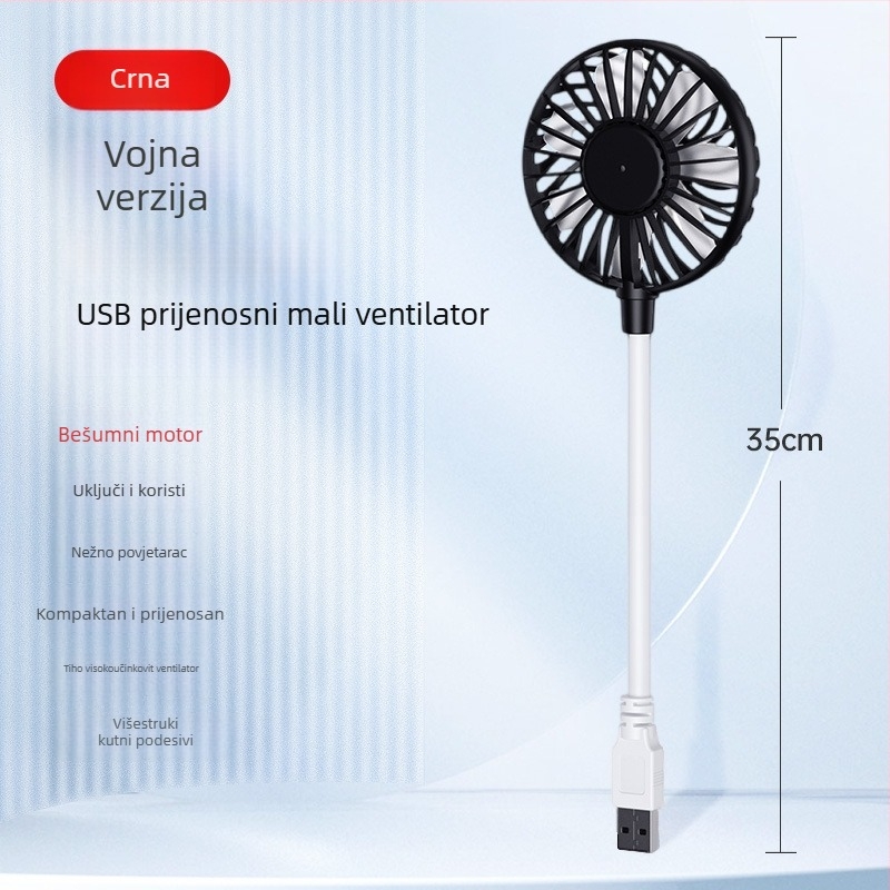 USB ručni ventilator za vanjsku uporabu, prijenosni i sklopivi, motor bez četkica, napajanje putem USB-a, 6 lopatica, buka ispod 36 dB
