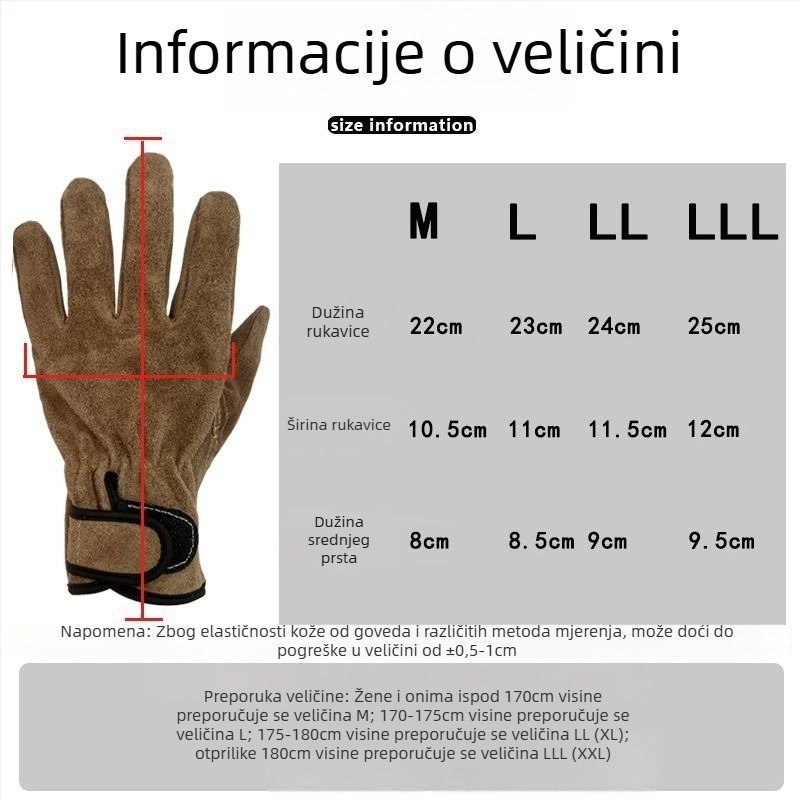 Rukavice za zavarivanje od goveđe kože — otporne na abraziju, toplinu i vatru, s zaštitom od probijanja, za vanjsku upotrebu