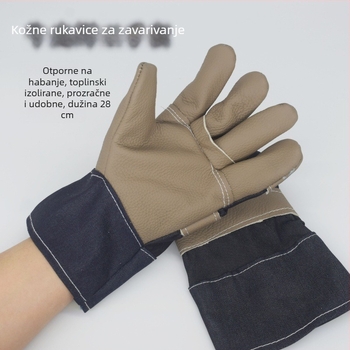 Zavarivačke rukavice od goveđe kože, dvostruko slojevite, potpuna koža, izolacija od topline, ojačane dlanove
