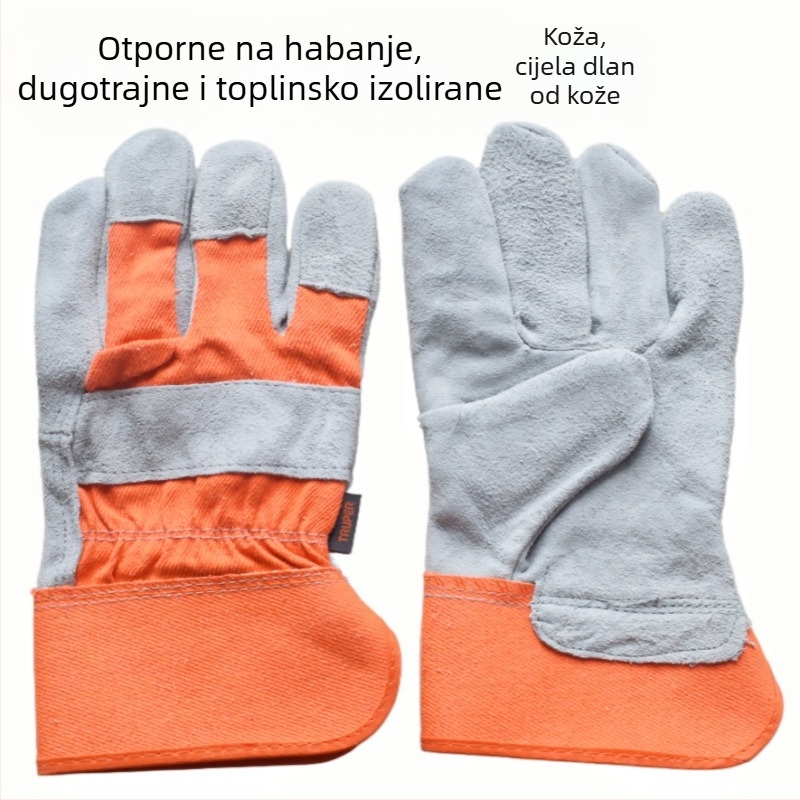 Zavarivačke rukavice od goveđe kože, dvostruko slojevite, potpuna koža, izolacija od topline, ojačane dlanove