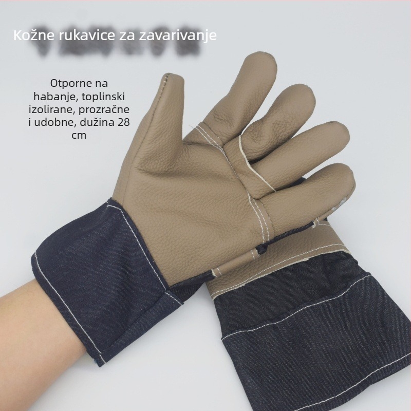 Zavarivačke rukavice od goveđe kože, dvostruko slojevite, potpuna koža, izolacija od topline, ojačane dlanove