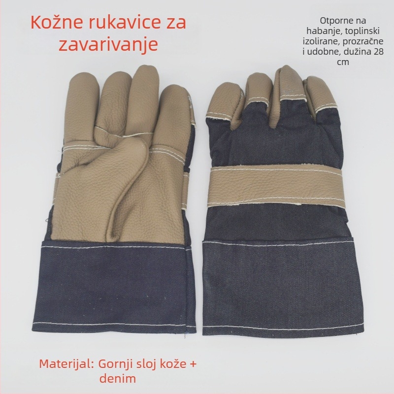 Zavarivačke rukavice od goveđe kože, dvostruko slojevite, potpuna koža, izolacija od topline, ojačane dlanove