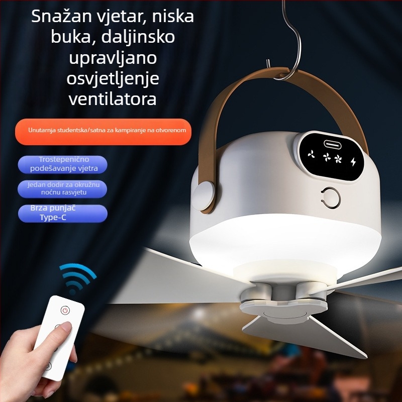 USB ventilator s 3 lopaticama, noćno svjetlo, daljinski upravljač, ABS kućište