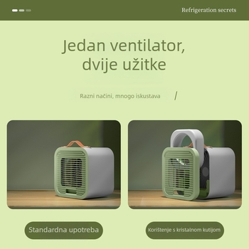 Stolni ventilator Ice Crystal – punjivi mini ventilator za hlađenje, 3 brzine, ugrađena baterija 1000–1200 mAh, USB napajanje, buka do 36 dB