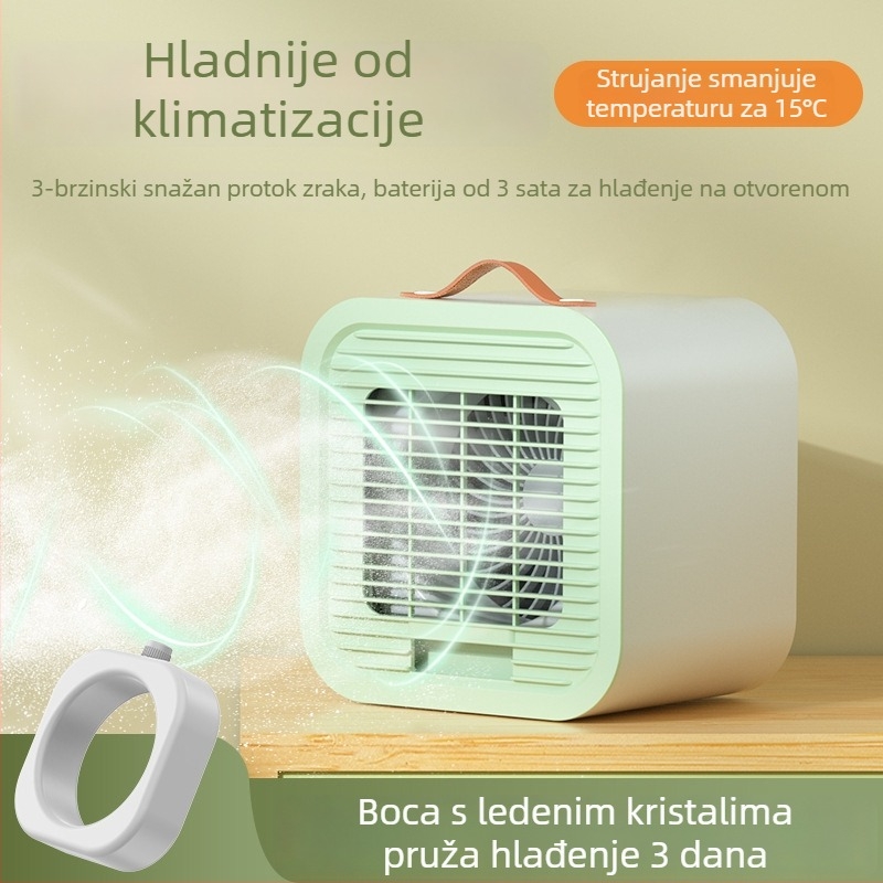 Stolni ventilator Ice Crystal – punjivi mini ventilator za hlađenje, 3 brzine, ugrađena baterija 1000–1200 mAh, USB napajanje, buka do 36 dB
