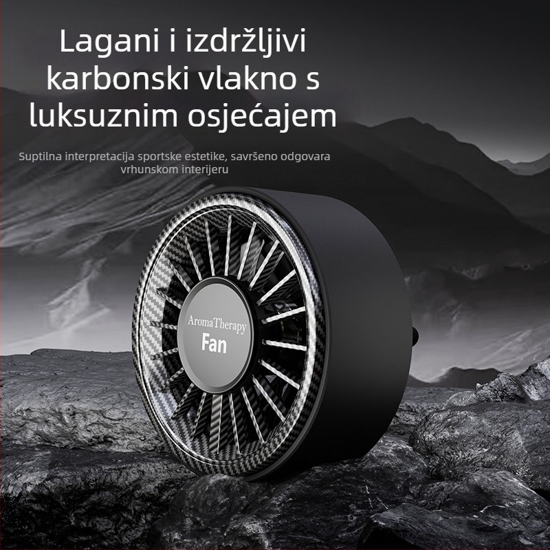 Automobilski USB ventilator za izlaz klimatizacije s aromaterapijom, 5 lopatica, brushless motor, digitalni zaslon, sklopiv