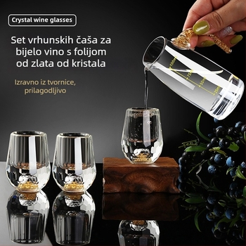 Krištalni set čašica za žestice – dizajn s kapljicom vode i zlatnom folijom, kapacitet 100 ml, tiskani logotip, prvoklasna kvaliteta, 2023