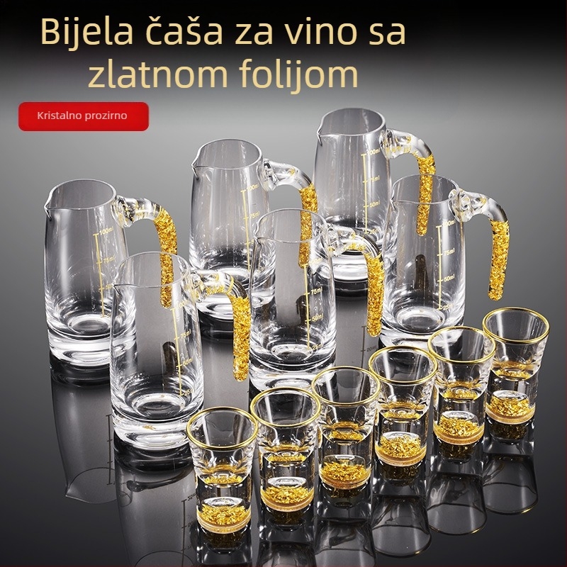 Set vinskih potrepština s čašom za liker i dozatorom, staklo, svijetlo luksuzni retro stil, zlatni folijski detalji, pakiranje 24 setova