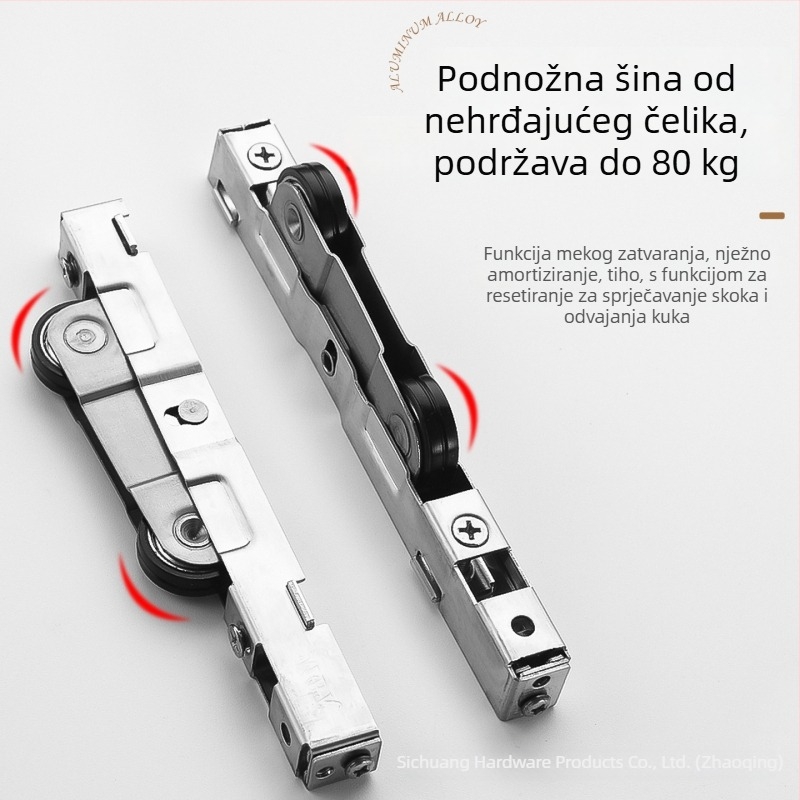 Dvojni sustav vrata za nevidljive klizne vrata – St-1500, materijal: željezo + ljepilo, nosivost 80 kg, kompatibilno s profilima 35/40/42