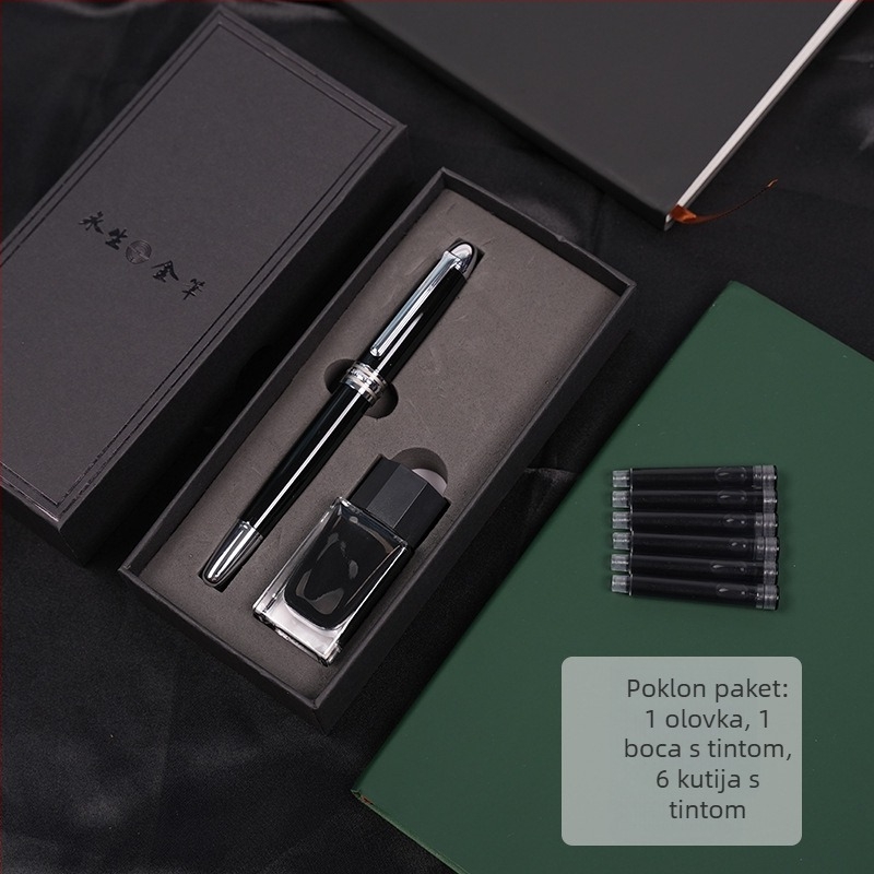 Pero za mastilo s nehrđajućim čeličnim kućištem, vrh iridij 0,5 mm, dvostrani sustav tinte (sac i apsorber), model 911.