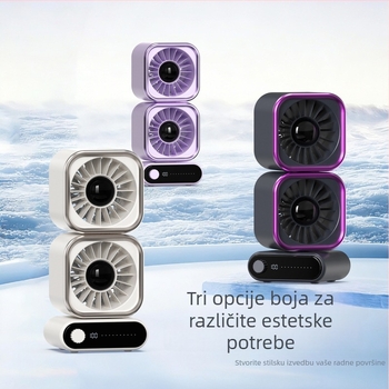 Stolni ventilator s ugrađenom baterijom, digitalnim prikazom, USB punjenjem, 5 brzina, tihi rad, bez lopatica
