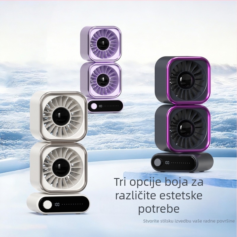 Stolni ventilator s ugrađenom baterijom, digitalnim prikazom, USB punjenjem, 5 brzina, tihi rad, bez lopatica