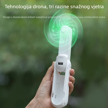 Prijenosni ručni mini ventilator s ugrađenom baterijom 2000–4000 mAh, USB punjenje, sklopiva stolna podrška i držač za telefon, tih rad, 3 brzine, brushless motor