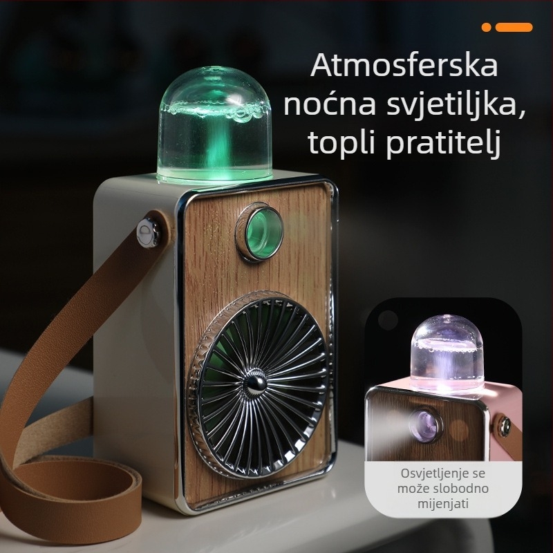 Prijenosni ventilator za vrat s USB punjenjem, ugrađena baterija 800–1000 mAh, 2 brzine, 5V/5W, buka 36–45 dB