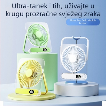 Stolni ventilator s 5 lopatica, 5 brzina zraka, ugrađena baterija 1200–2000 mAh, inteligentni digitalni displej, buka ispod 36 dB