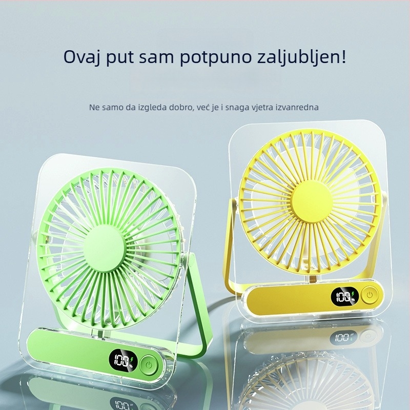 Stolni ventilator s 5 lopatica, 5 brzina zraka, ugrađena baterija 1200–2000 mAh, inteligentni digitalni displej, buka ispod 36 dB