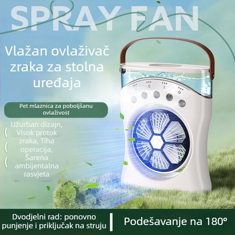 Stolni ventilator s raspršivačem vlage, izmjenjiva baterija, 3 brzine