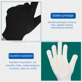 Rukavice otporne na rezanje razina 5, vlakno od polietilena visoke čvrstoće i nehrđajući čelični žica, za obradu stakla, petrohemijsku i mehaničku obradu