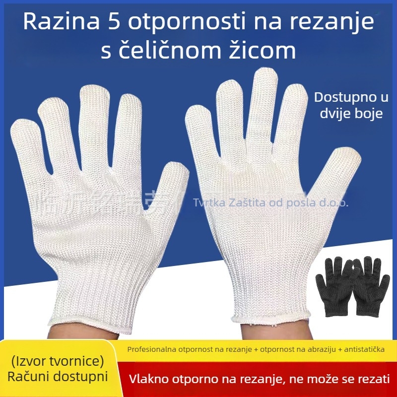 Rukavice otporne na rezanje razina 5, vlakno od polietilena visoke čvrstoće i nehrđajući čelični žica, za obradu stakla, petrohemijsku i mehaničku obradu