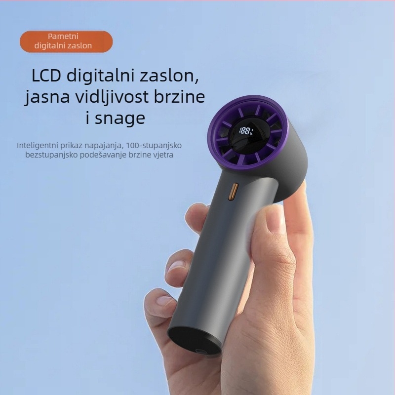 Inteligentni ručni ventilator s LED zaslonom, kompaktan za vanjsku upotrebu, USB punjenje, ugrađena baterija
