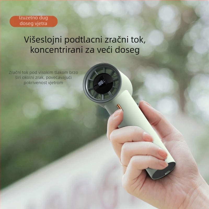 Inteligentni ručni ventilator s LED zaslonom, kompaktan za vanjsku upotrebu, USB punjenje, ugrađena baterija