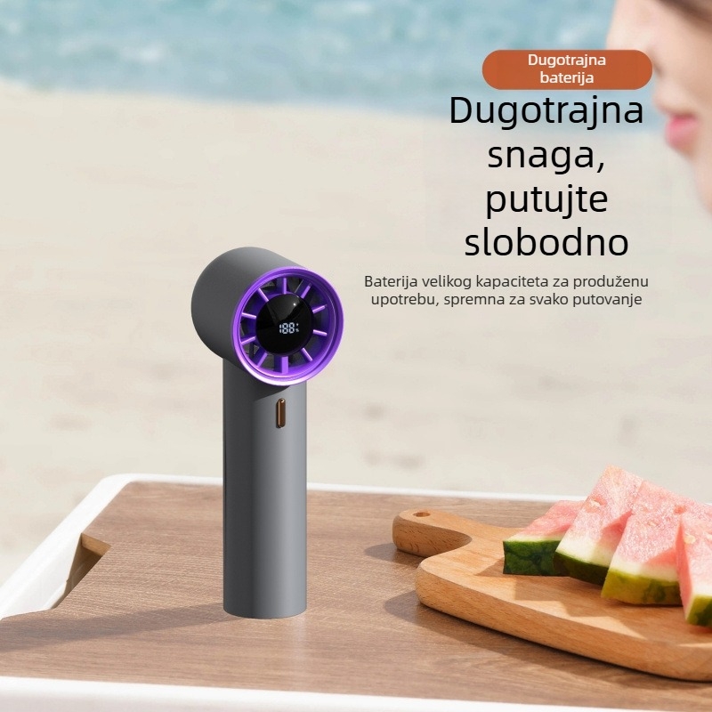 Inteligentni ručni ventilator s LED zaslonom, kompaktan za vanjsku upotrebu, USB punjenje, ugrađena baterija