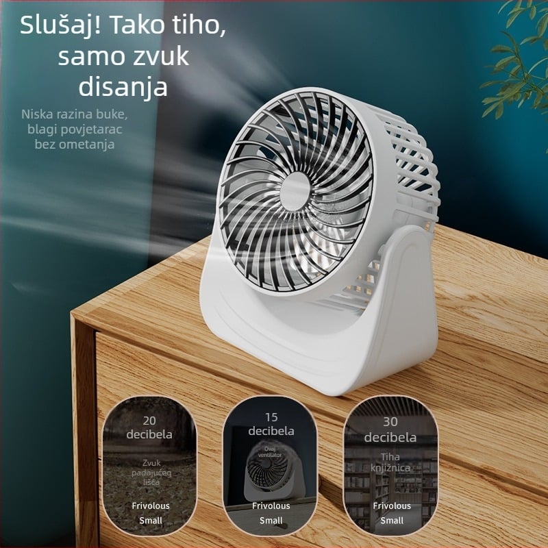 Prijenosni USB mini stolni ventilator s 3 lopaticama, pogodan za dormitorij i dom, s ugrađenom baterijom