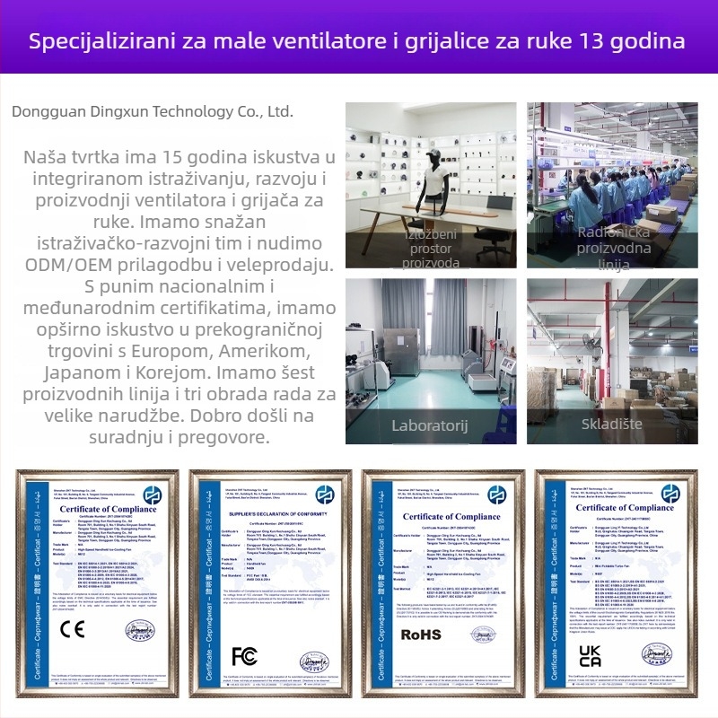 Prijenosni sklopivi mini ventilator za hlađenje s integriranom baterijom 2000–4000mAh, bez četkasti motor, 5 lopatica, trajanje 6–8 sati, buka 37–45 dB