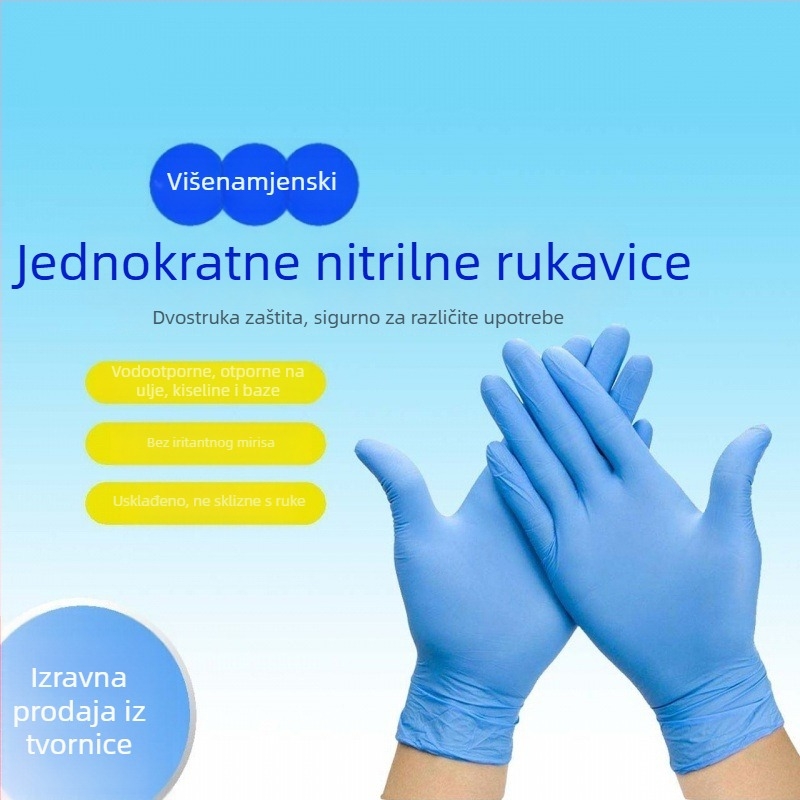 Jednokratne nitril rukavice, hrane kvalitete, otporne na ulje i abraziju, s otisnutim logom