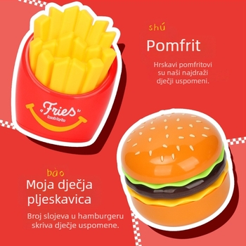 Stolni ventilator u obliku hamburgera i pomfrita – USB punjenje, ugrađena baterija 500–800mAh, 3 brzine, 5 lopatica
