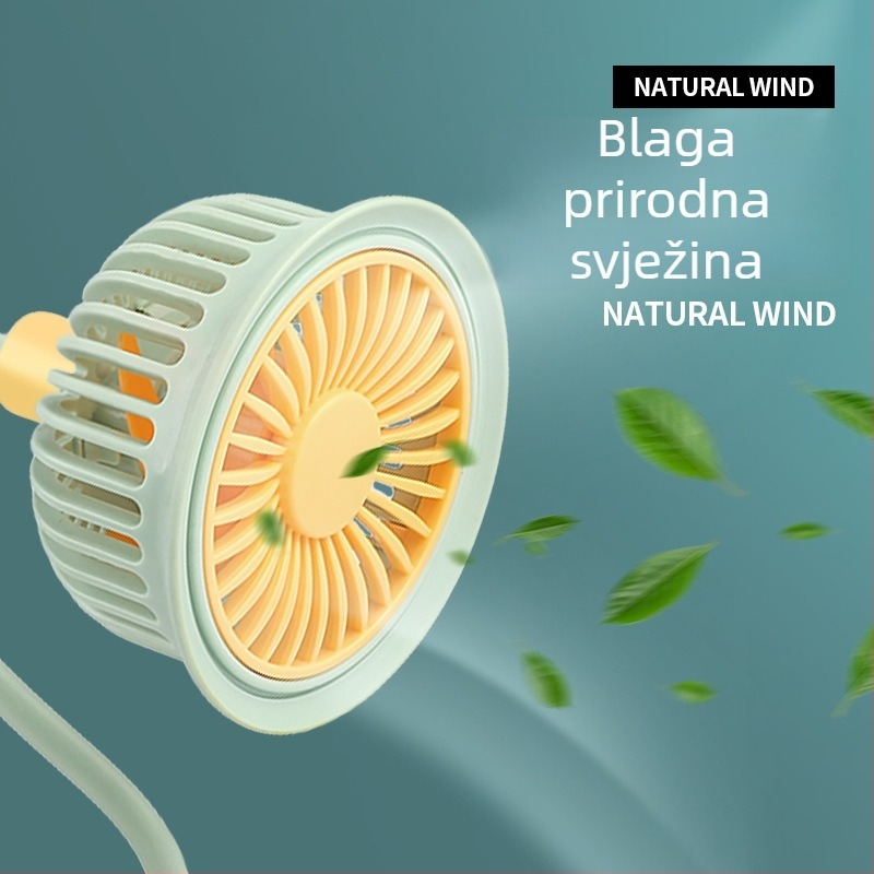 USB punjaivi klipsni stolni ventilator s ugrađenom baterijom, 5 lopatica, četkasti motor, jedna brzina