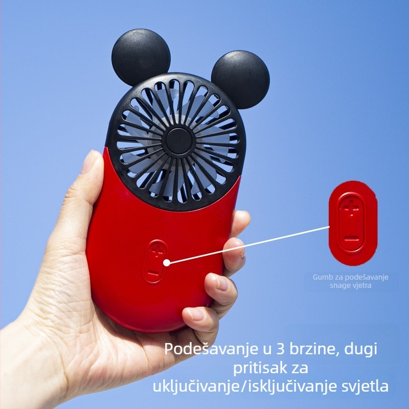 Ručni ventilator s motivom crtića za učenike, prijenosni, punjivi, tih mini ventilator