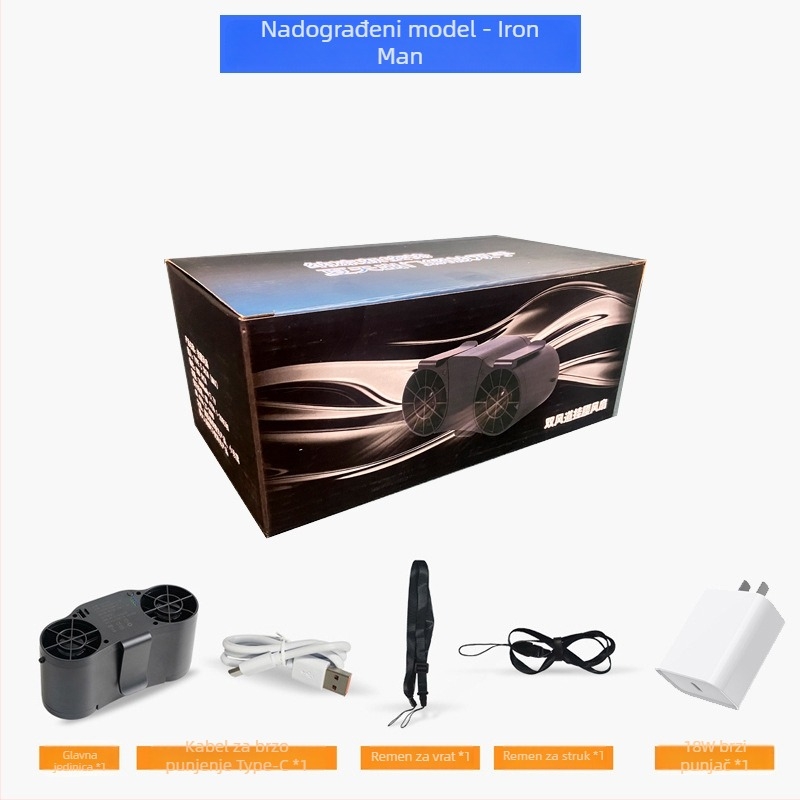 Prijenosni ventilator za pojas s USB napajanjem, ugrađena 6000 mAh baterija, 5 lopatica, 4 brzine, hlađenje za vanjsku uporabu