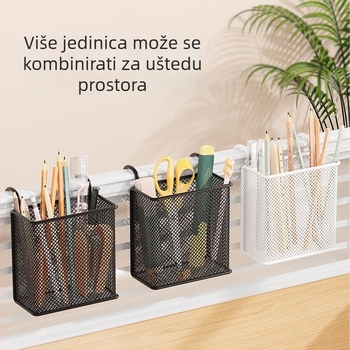 Metalna stolna viseća košarica i držač za olovke, okruglog oblika, s otisnutim logom