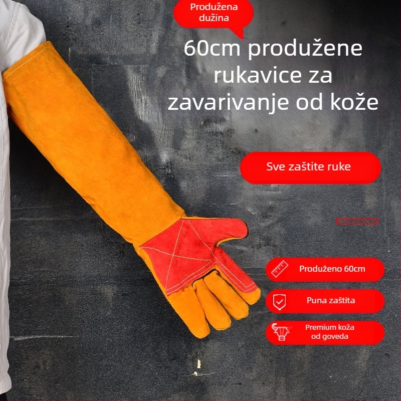 Duge rukavice za zavarivanje od teleće kože, zaštita od iskri i toplinska izolacija, za opće zavarivanje