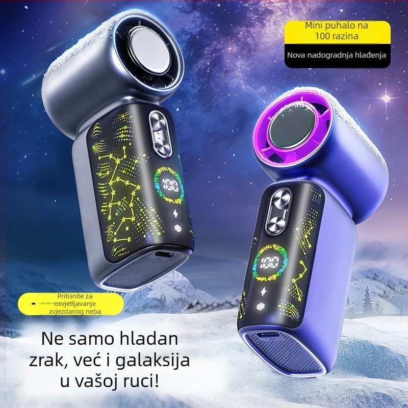 Prijenosni ručni ventilator s USB punjenjem, ugrađena baterija 2000–4000 mAh, hlađenje ledom, 6 lopatica, 5 brzina, motor bez četkica, za vanjsku upotrebu