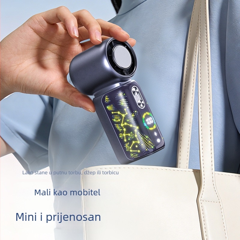 Prijenosni ručni ventilator s USB punjenjem, ugrađena baterija 2000–4000 mAh, hlađenje ledom, 6 lopatica, 5 brzina, motor bez četkica, za vanjsku upotrebu