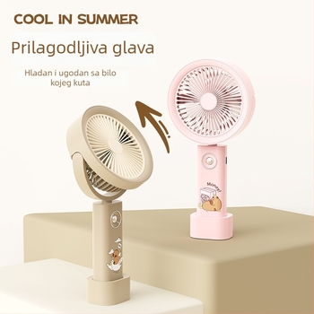 Ručni ventilator s otiskom kapibare, ugrađena baterija 1200-2000 mAh, 3 brzine, 5 lopatica, USB punjenje
