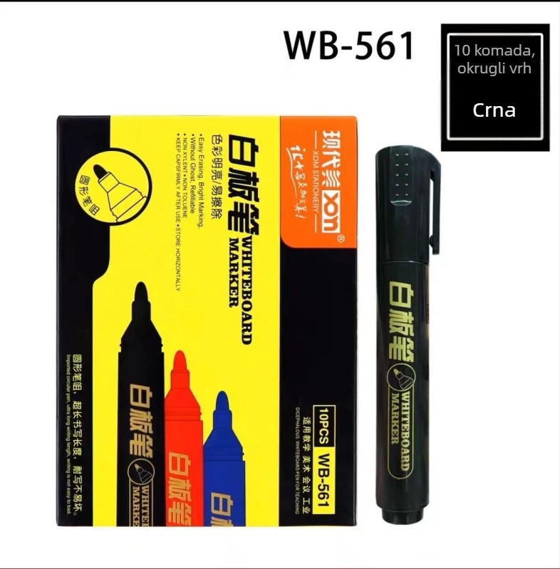 Marker za bijelu ploču WB561, vlaknasti vrh, udoban držač, glatko pisanje, kontinuirana tinta