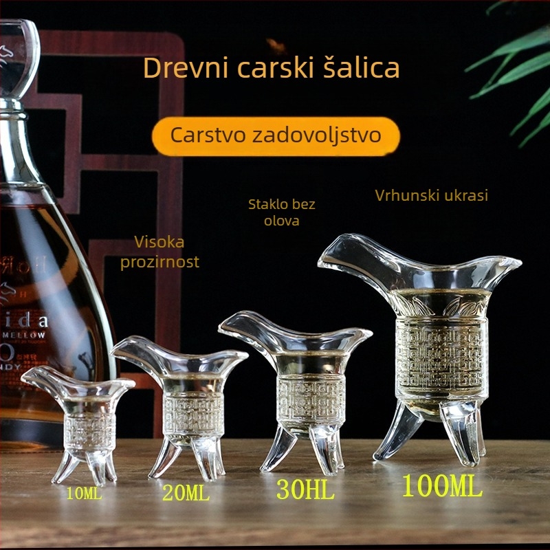 Čaša za vino od stakla bez olova, antikni retro stil, s tri noge, set 1 komad, kapacitet 1–100 ml