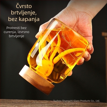 Boca za vino s poklopcem od akacije, borosilikatno staklo, zatvorena za domaće voćno vino