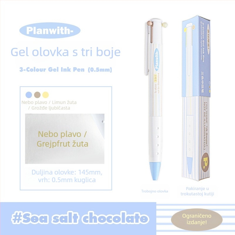 Trokutno gel pero s tri boje – brzo sušeće mastilo, plastično tijelo, Yu xian